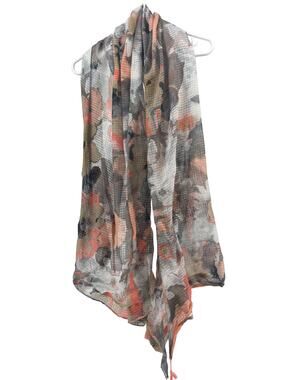 Cejon Gray Coral Floral Scarf OS Fall Travel Accessory Chic Outfit